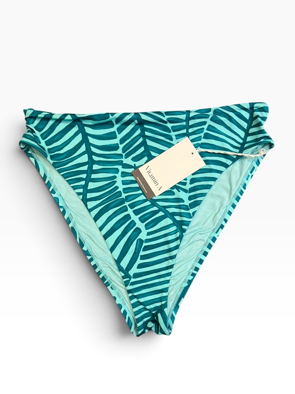 Vitamin A Teal Leaf-Print High-Cut Bikini Bottom NWT